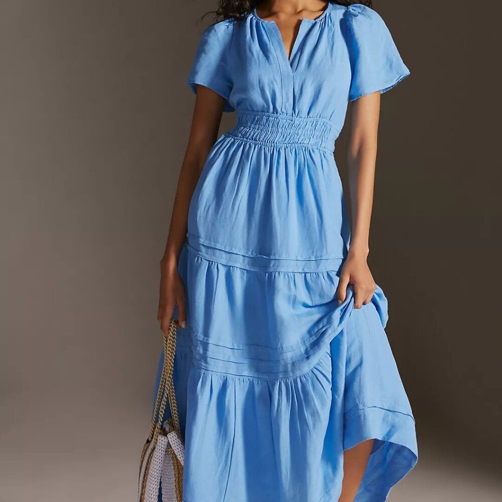 Blue Linen Somerset Maxi Dress